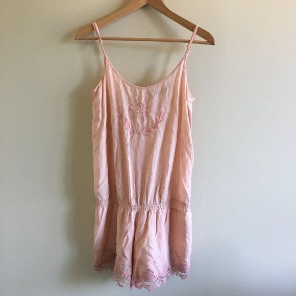 Zara Woman Pink Embroidered Lace Trim‎ Sleeveless Romper Jumpsuit SIZE S 7521062 - Picture 1 of 8